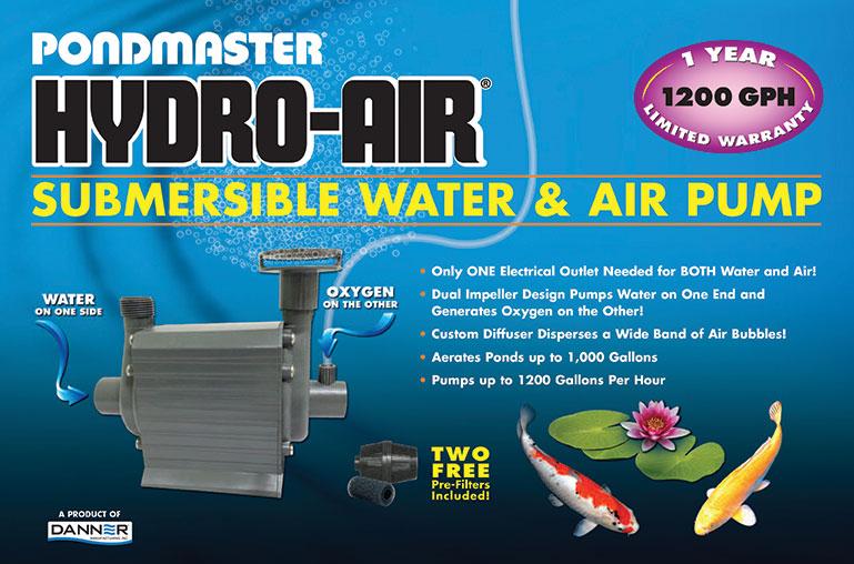 Pondmaster Hydro-Air Submersible Water & Air Pump for Ponds & Aquariums Under 1,000 Gallons - MFG