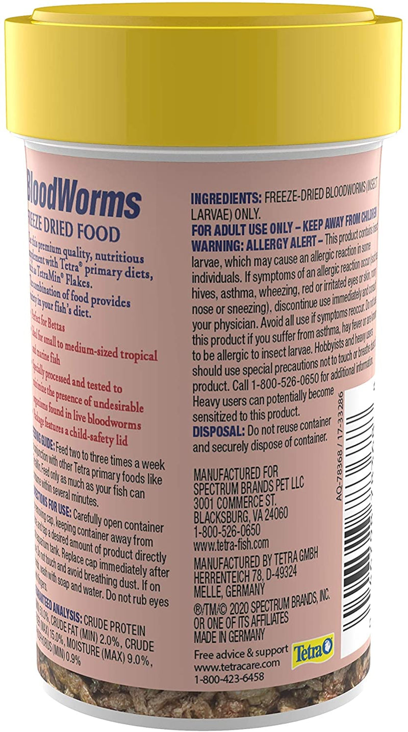 Tetra BloodWorms Freeze Dried Fish Food For Aquariums & Fish Tanks Blood Worms - 0.92 OZ