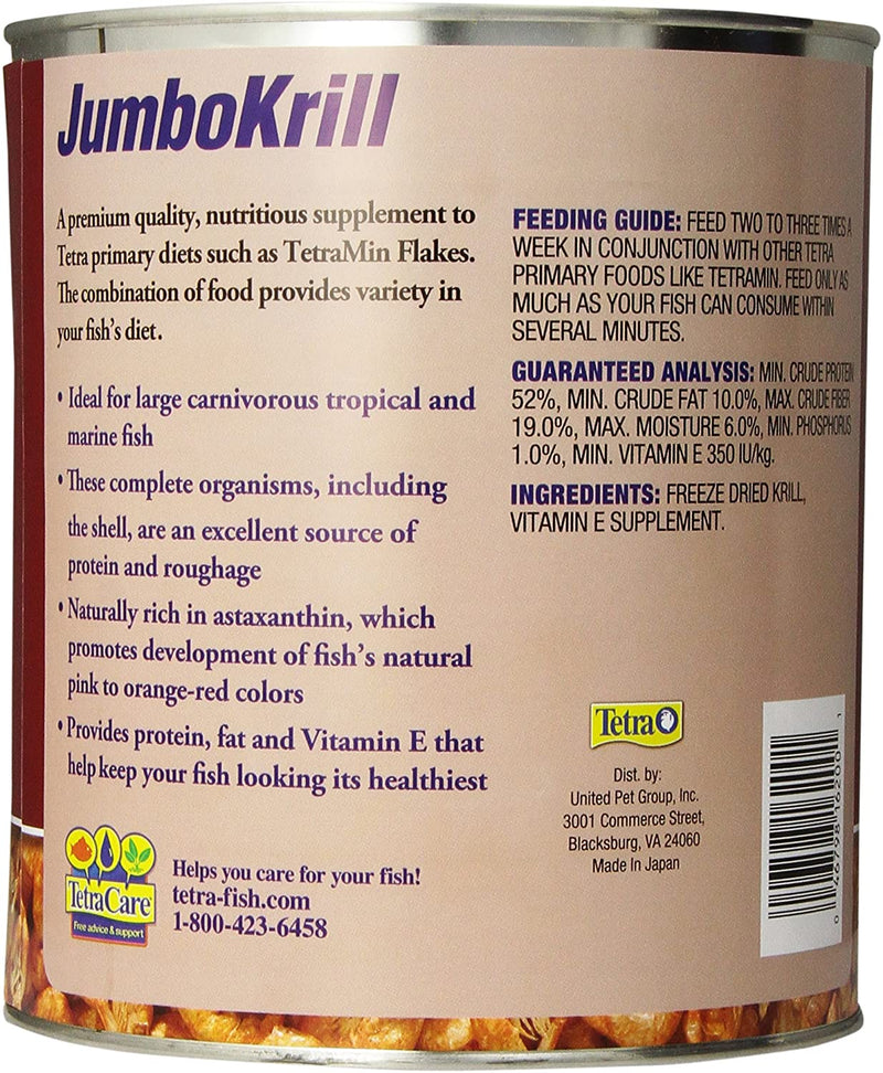 Tetra JumboKrill Freeze Dried Jumbo Shrimp Fish Food For Aquariums & Fish Tanks -18 OZ