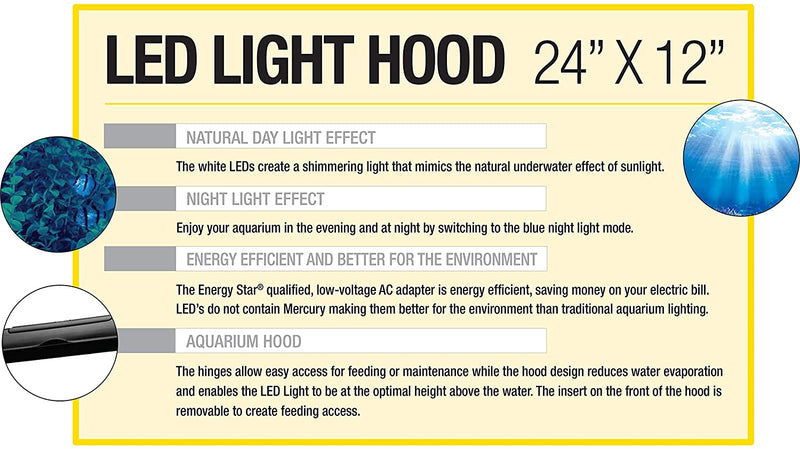 Marineland LED Light Hood for Aquariums & Fish Tanks Sized 24'' by 12'' - MFG