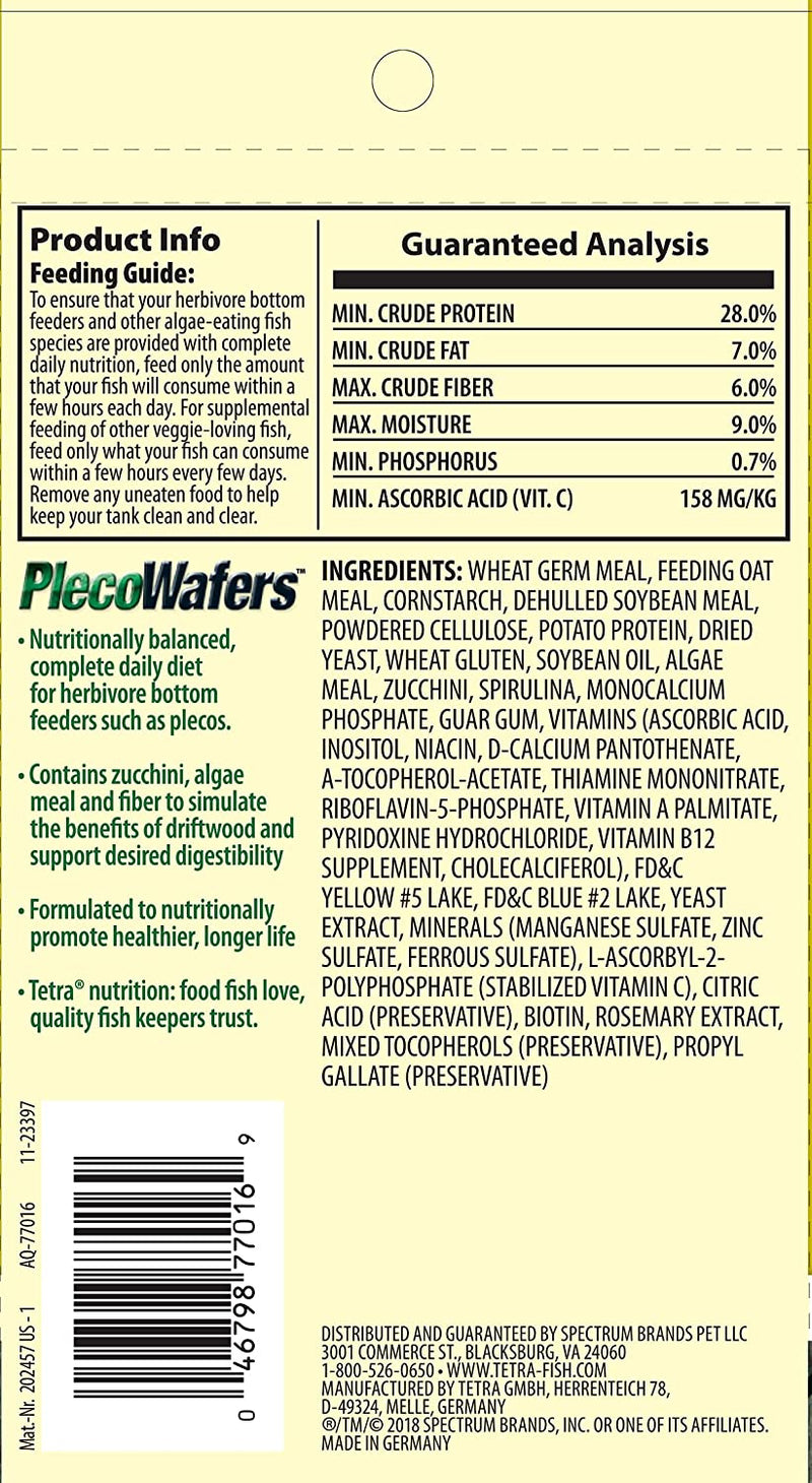 Tetra Placowafers Complete Diet For Algae Eating Fish Aquariums & Tanks - 3.03  OZ