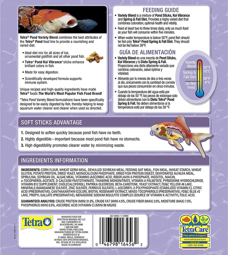 Tetra Pond Variety Blend for Fish Nutrition to Enhance Color & Vitality For Goldfish & Koi - 2.25 LB