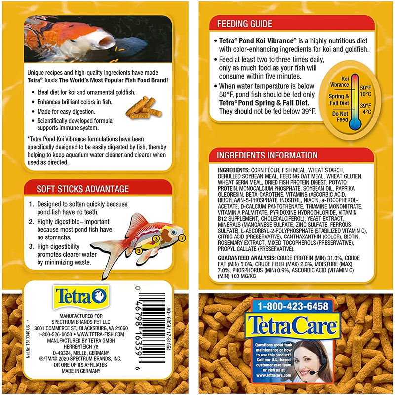 Tetra Pond Koi Vibrance Soft Sticks for Premium Nutrition Color Enhancement Boost For Goldfish & Koi - 4.94 OZ